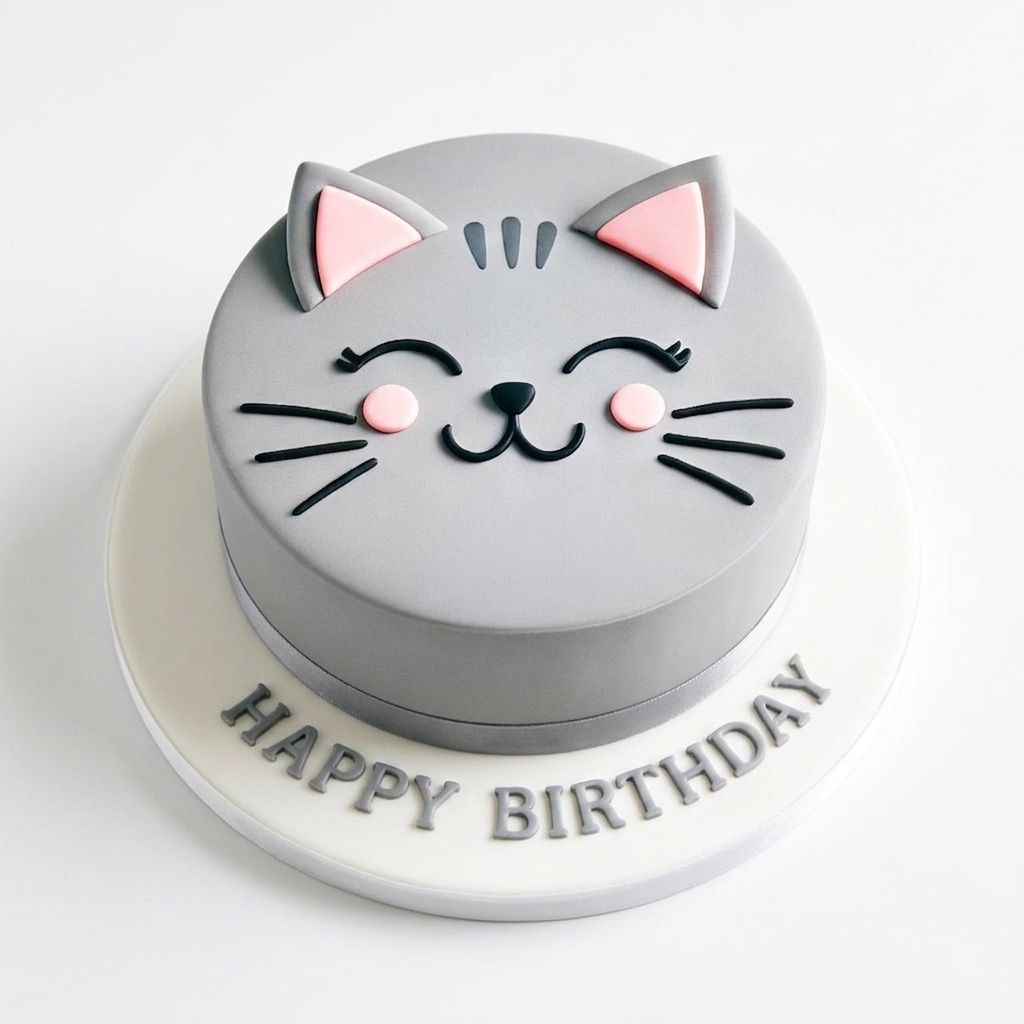 Cute Cat Face Birthday Cake