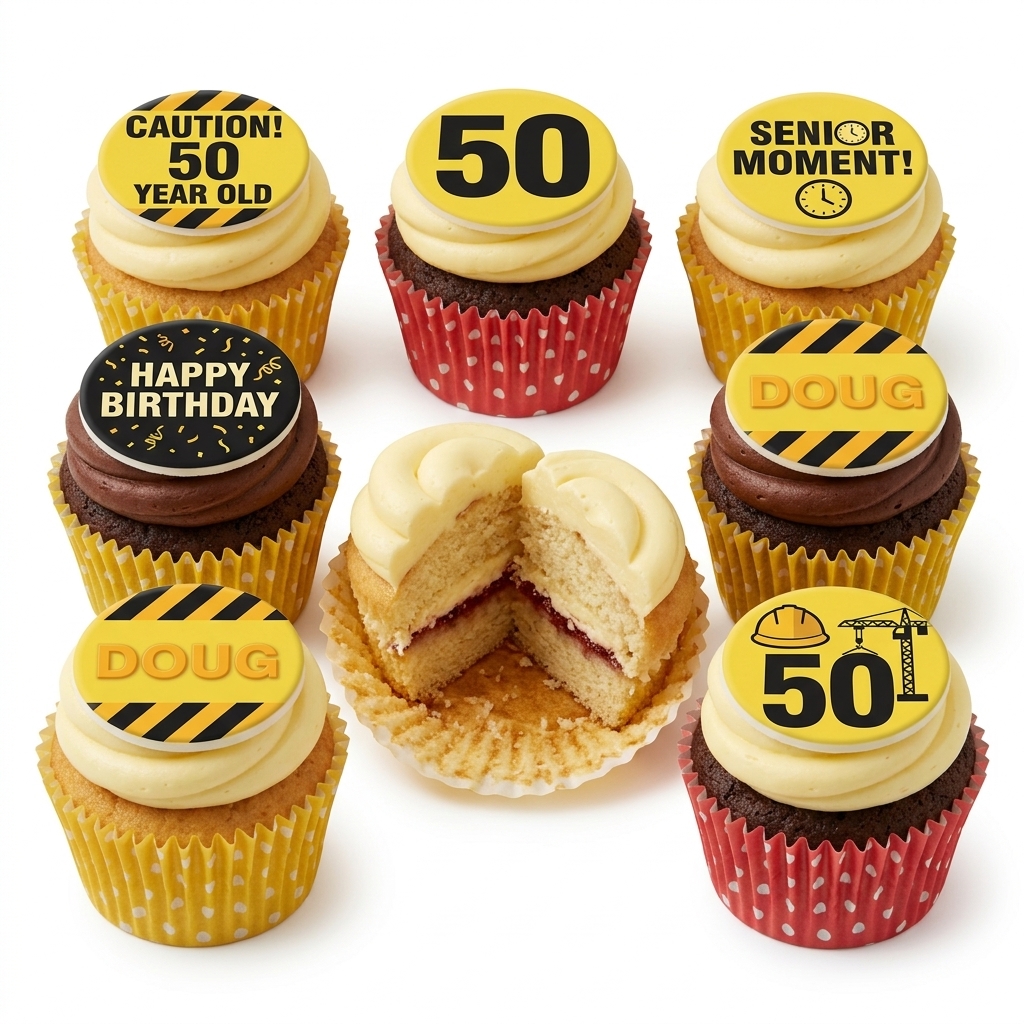 50th Birthday Cupcakes for Him - Caution & Construction Theme
