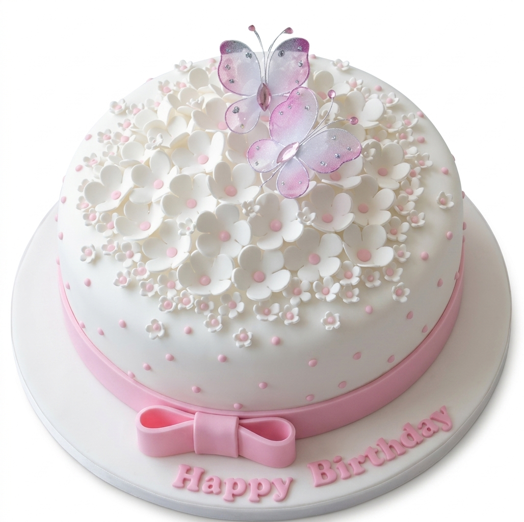 Pink Floral Butterfly Birthday Cake