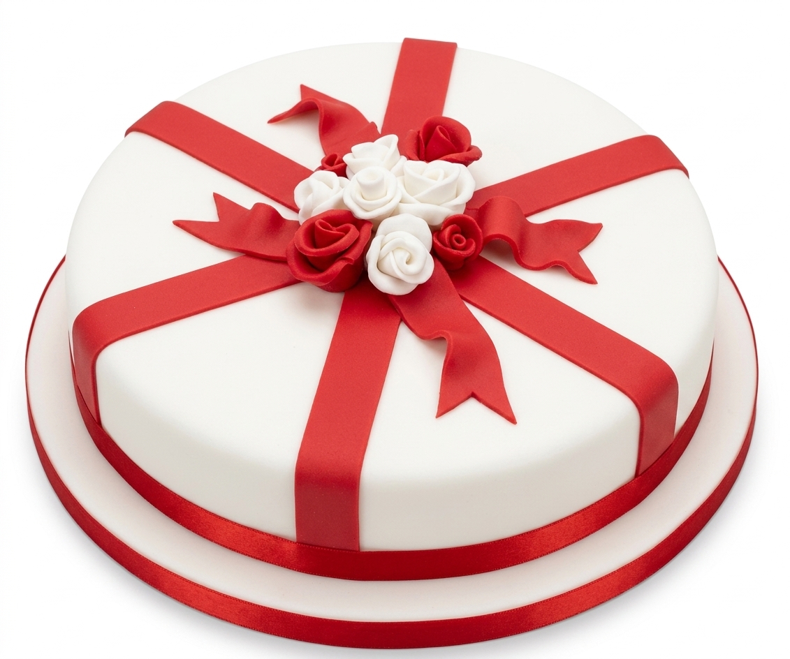 Elegant Ribbon & Rose Birthday Cake