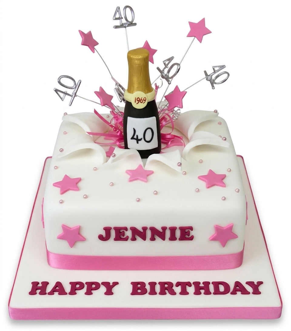 Champagne Bottle & Stars Birthday Cake