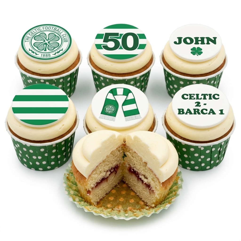 Celtic Football Birthday Cupcakes with Custom Toppers