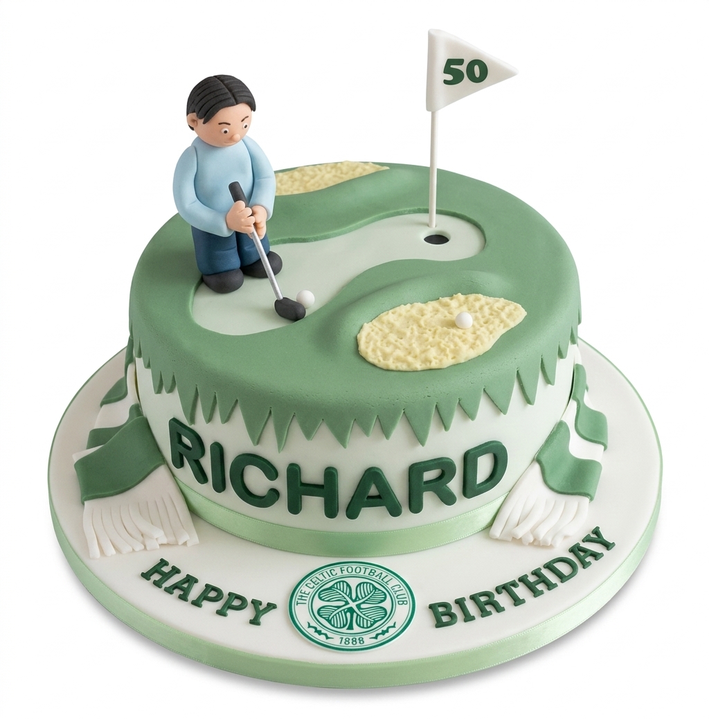 Golf Course Birthday Cake with Football Scarf