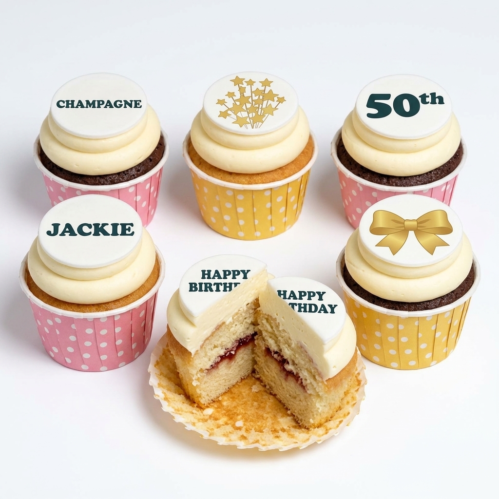 Elegant Birthday Cupcakes with Custom Toppers
