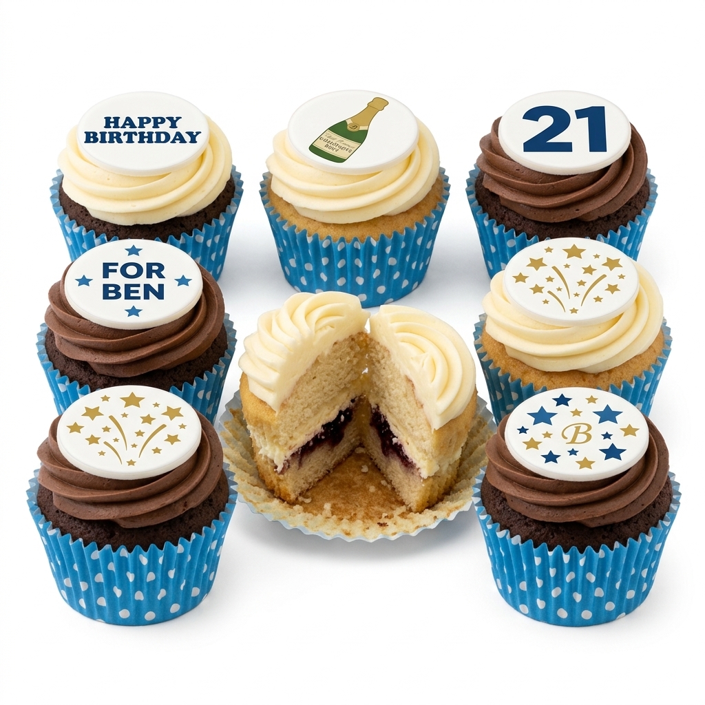 Celebration Birthday Cupcakes with Custom Toppers