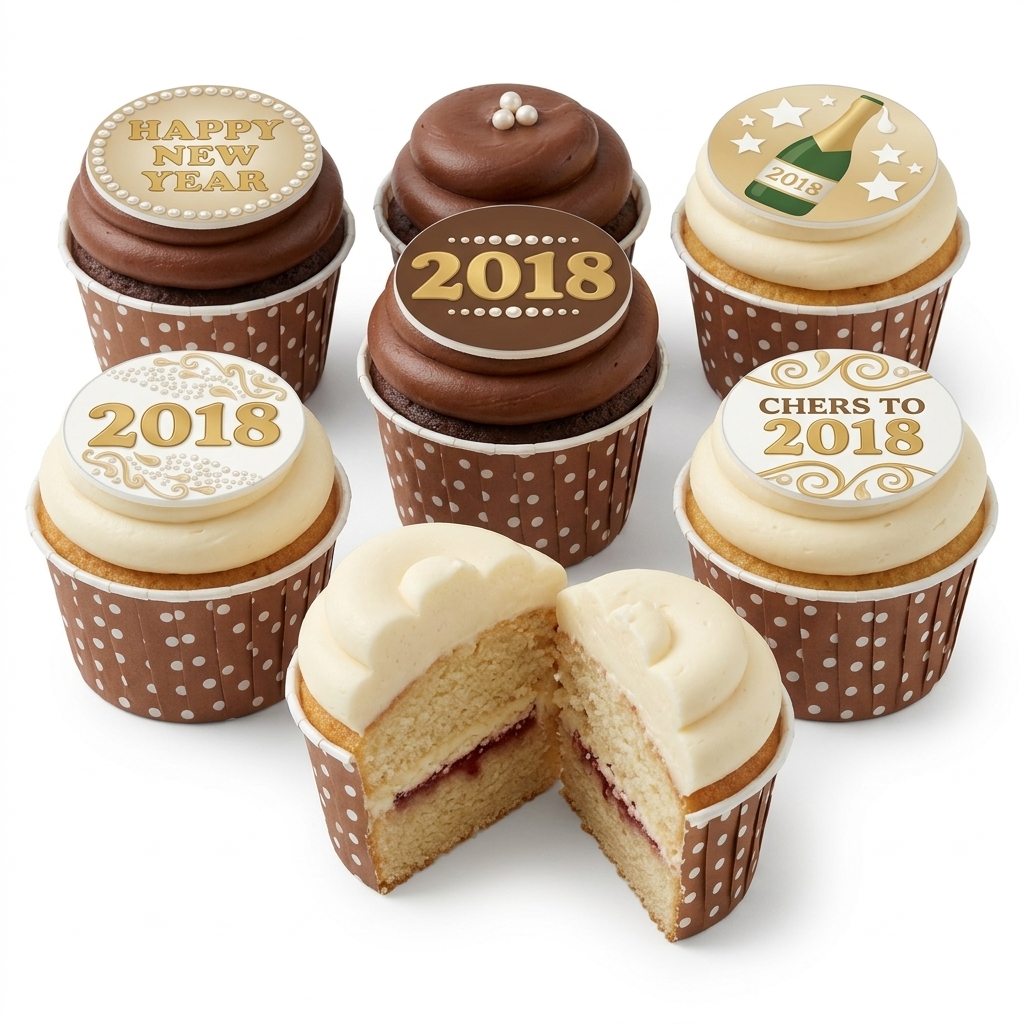 New Year Celebration Cupcakes with Custom Year Toppers
