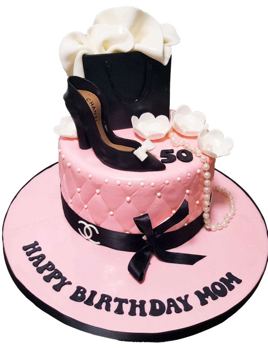 Fashion Birthday Cake for Her with High Heel & Shopping Bag