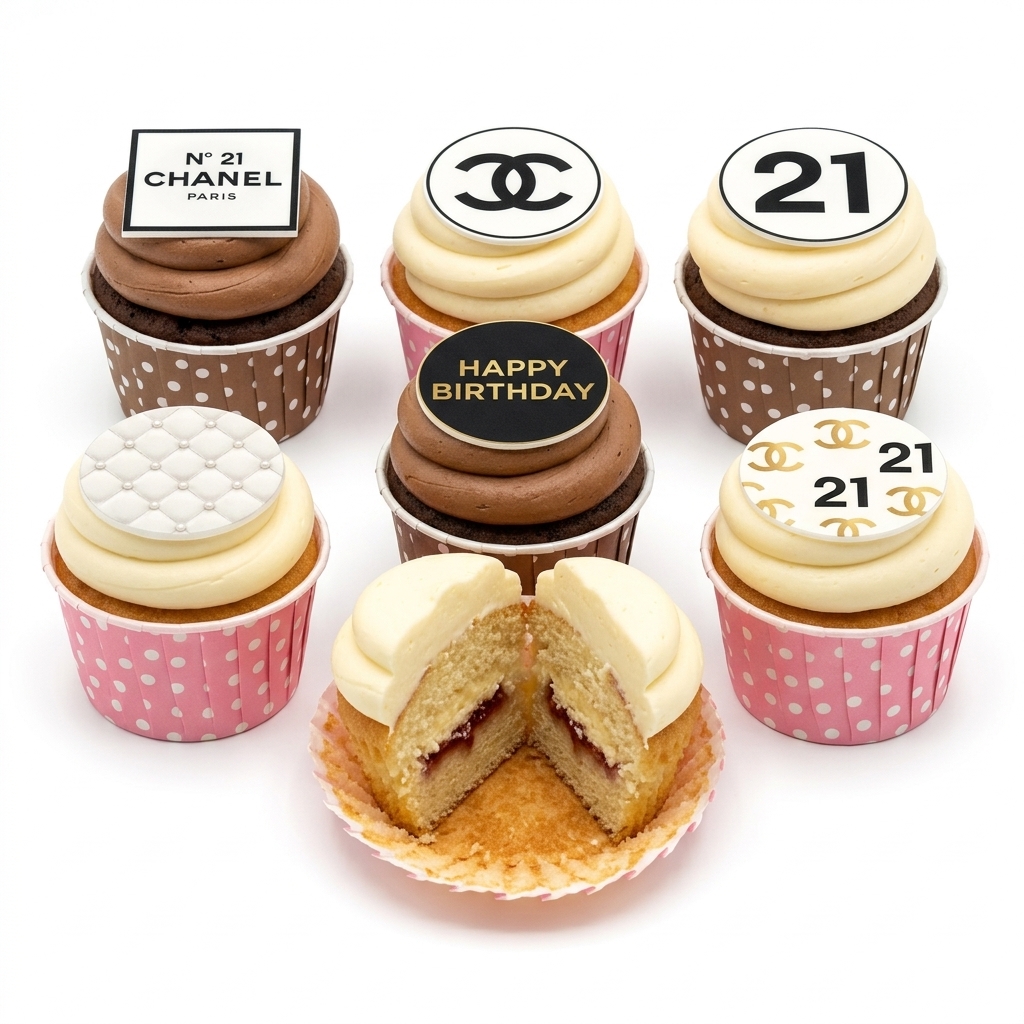 Chanel Inspired Birthday Cupcakes with Custom Age Topper