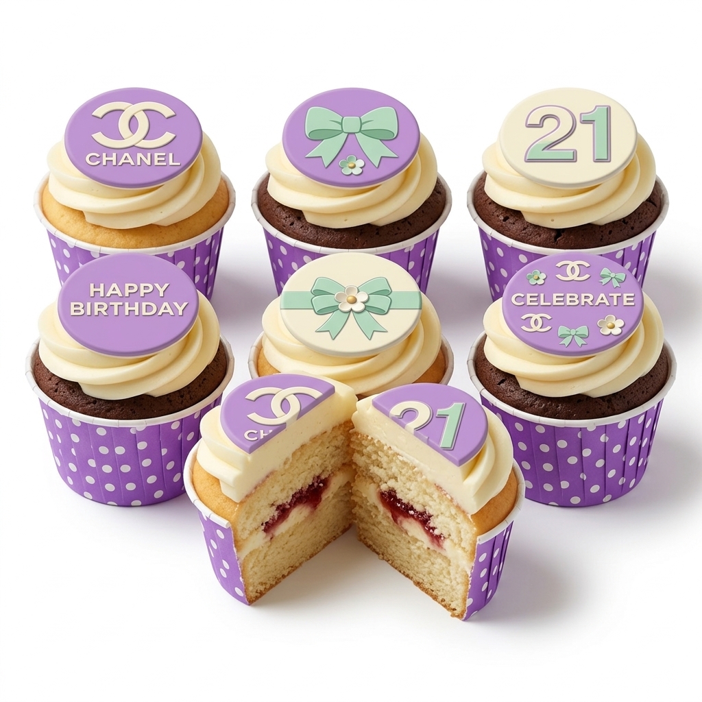 Chanel Inspired Birthday Cupcakes with Custom Age Topper