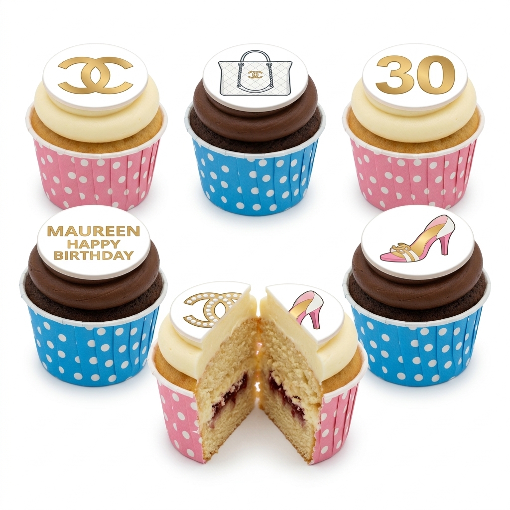 Designer Birthday Cupcakes for Her with Custom Age Topper