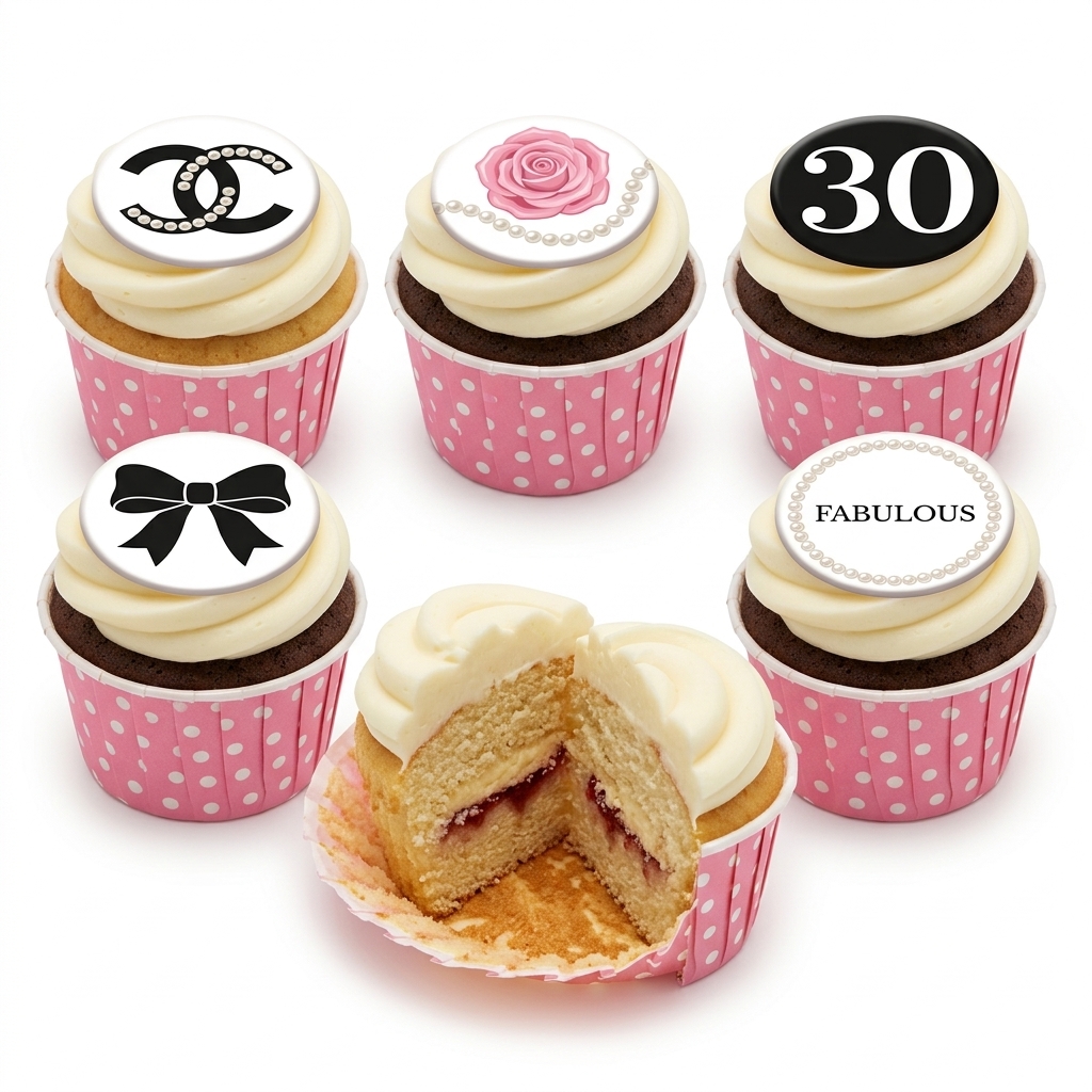 Elegant Ladies Birthday Cupcakes with Custom Age Topper