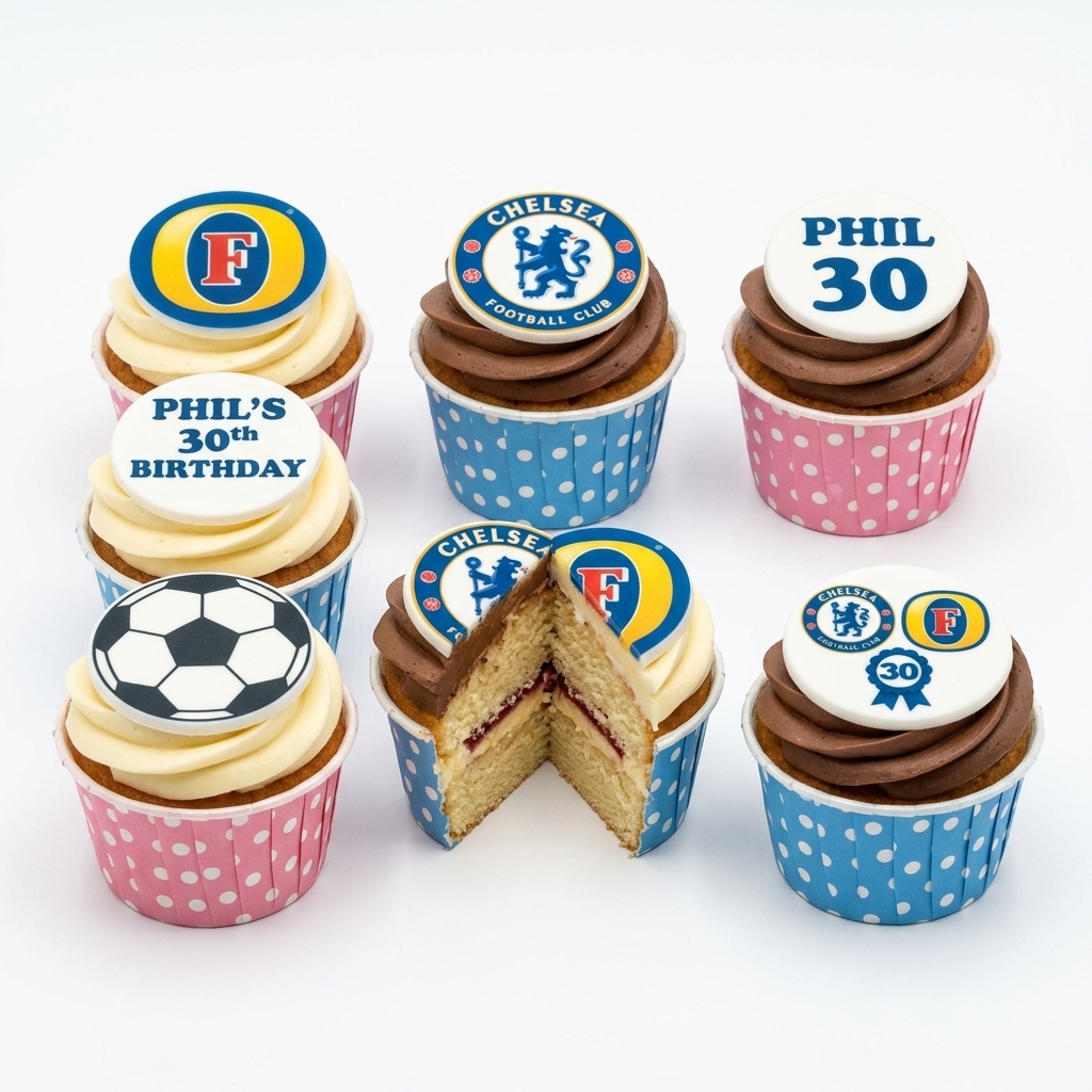 Chelsea Football & Beer Birthday Cupcakes (Custom Age)