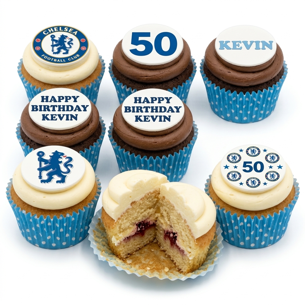 Chelsea Football Club Birthday Cupcakes with Custom Age Toppers