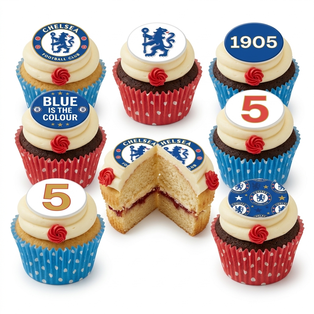 Chelsea Football Birthday Cupcakes with Custom Age Topper