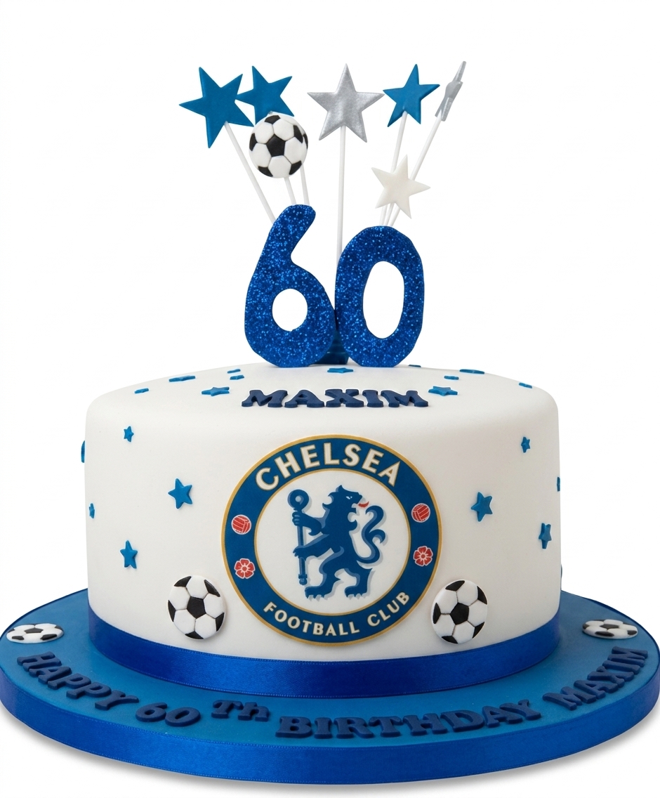 Chelsea FC Football Birthday Cake with Custom Age