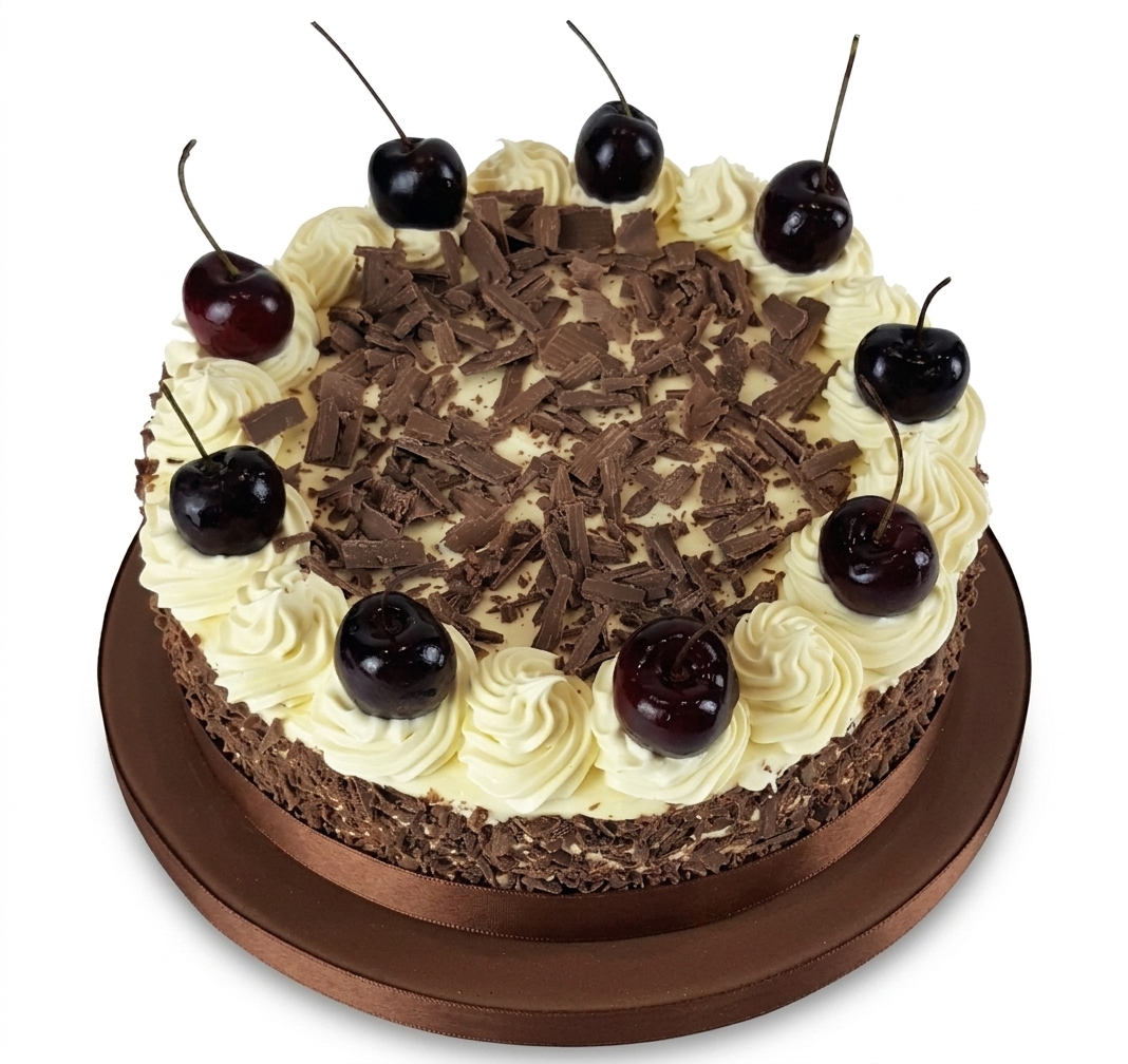 Black Forest Birthday Cake with Cherries & Chocolate Shavings