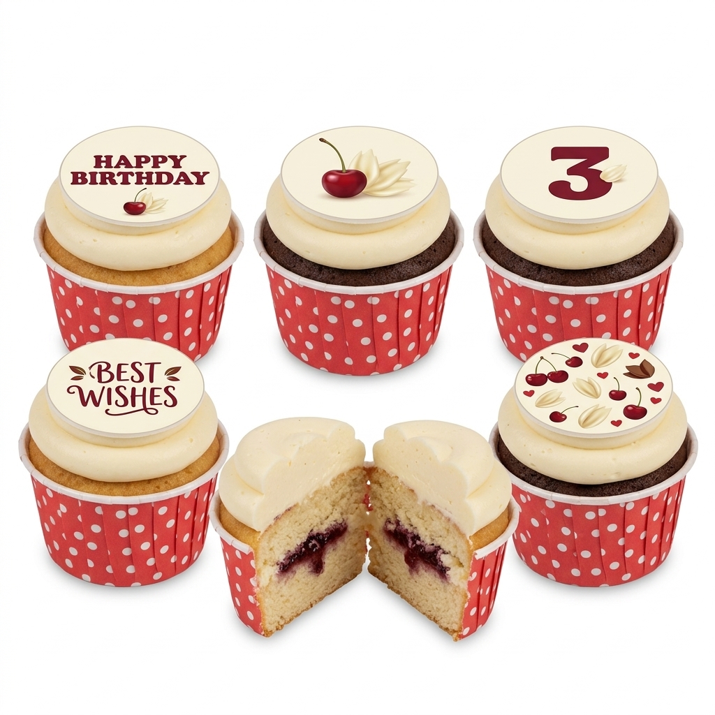 Cherry & Heart Birthday Cupcakes with Custom Age Topper