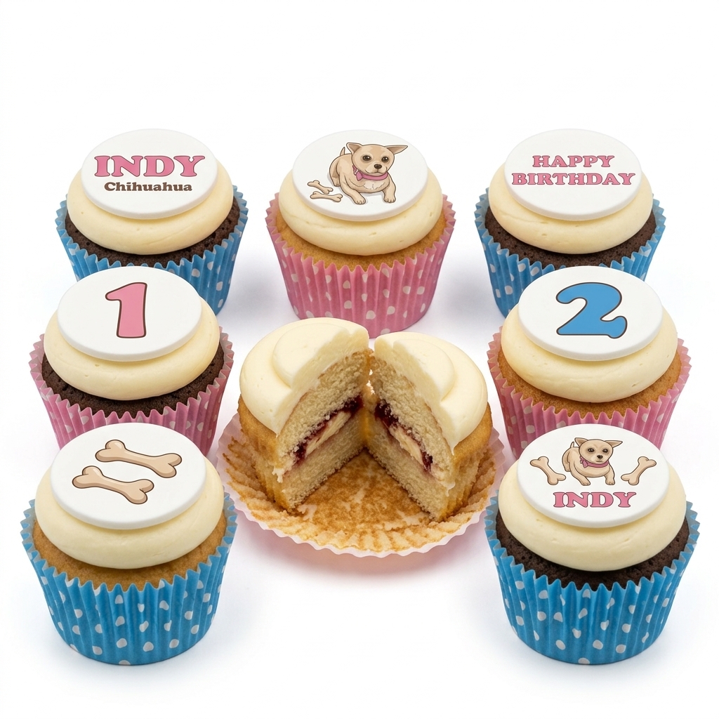 Chihuahua Birthday Cupcakes with Custom Age & Name