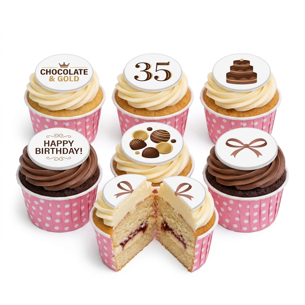 Chocolate & Gold Birthday Cupcakes | Custom Age & Message