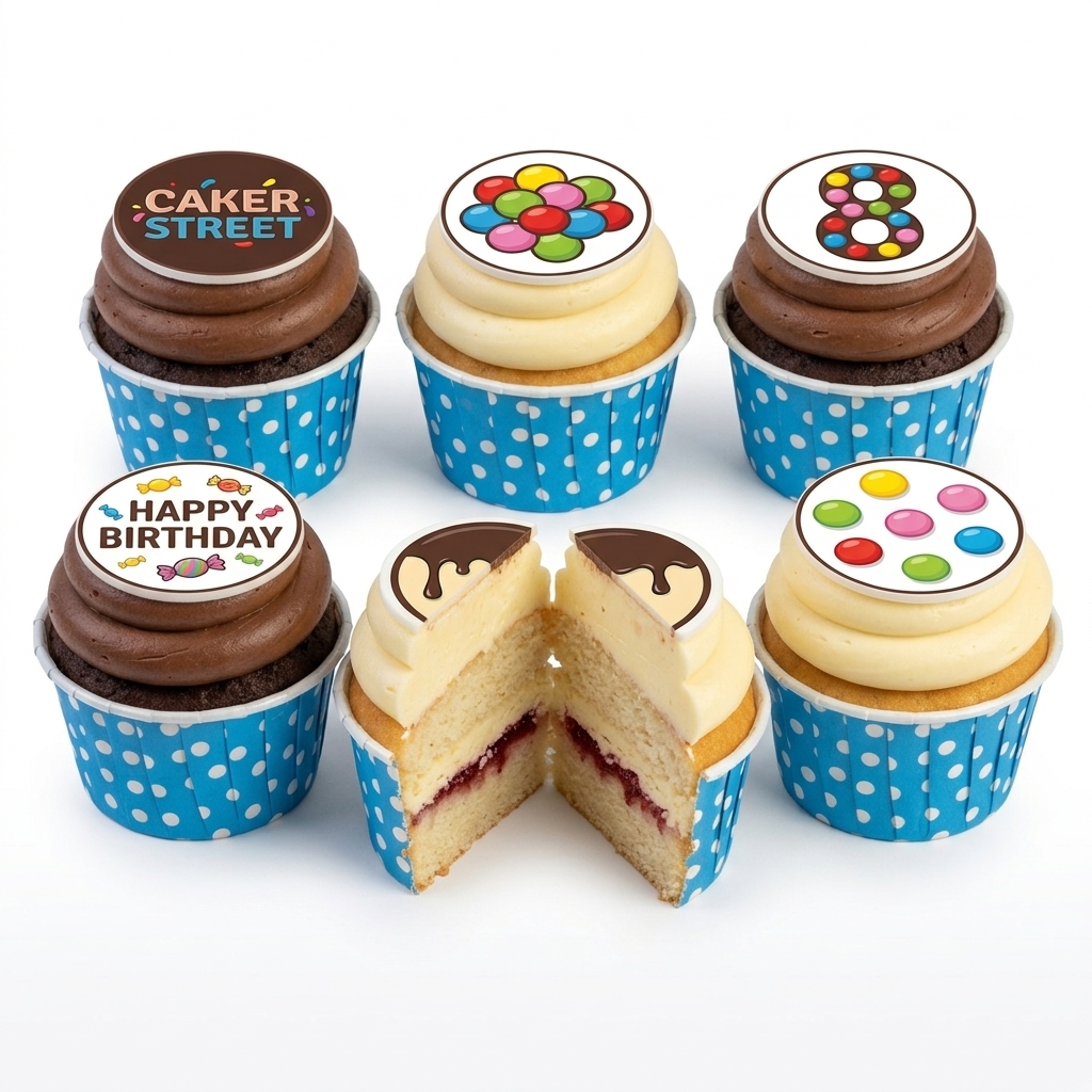 Candy Theme Birthday Cupcakes with Custom Toppers