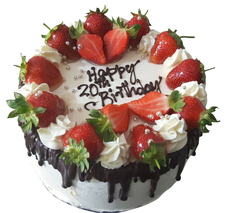 Chocolate Drip Fresh Cream Cake with Strawberry Topper