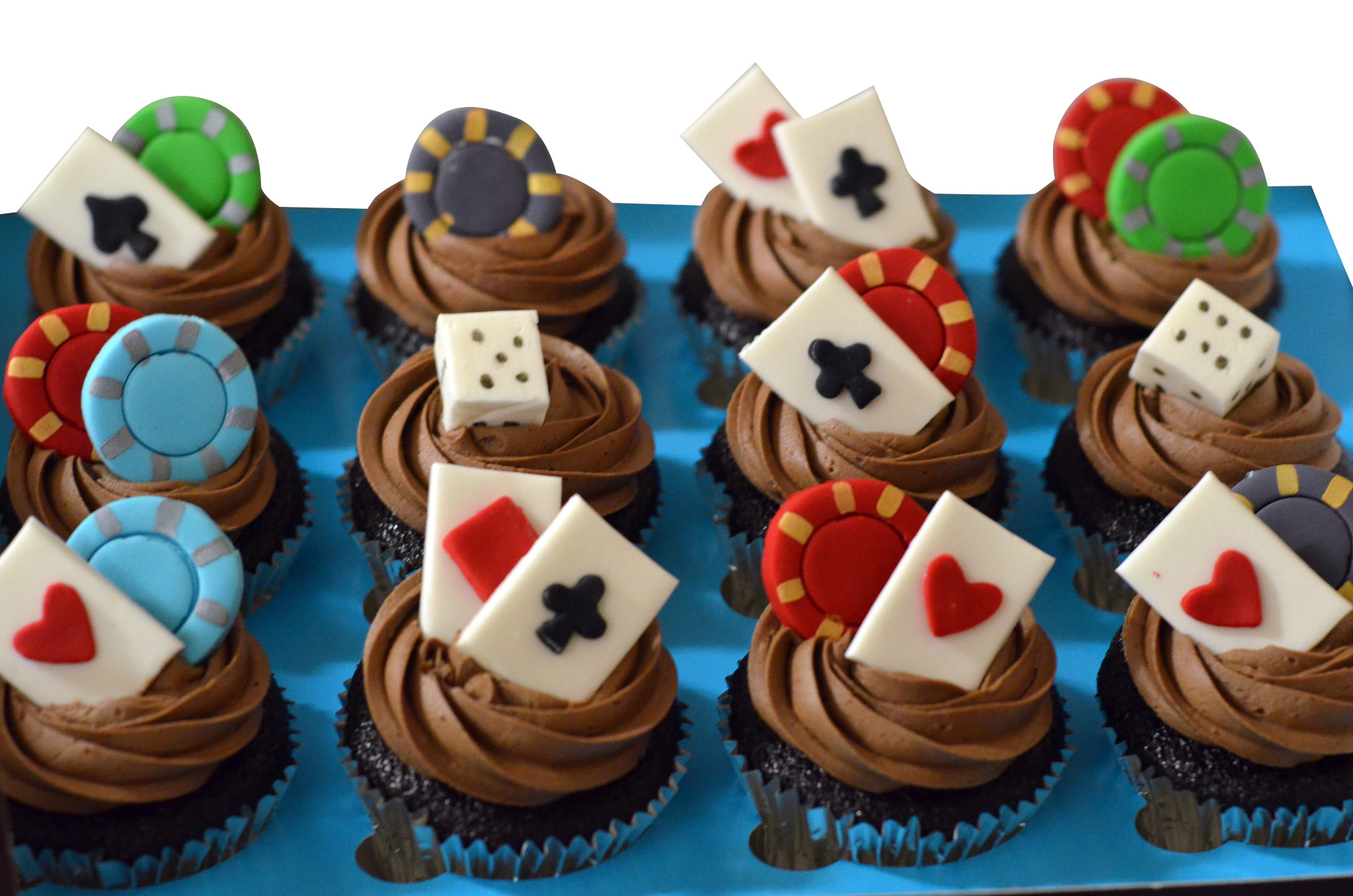 Chocolate Frosting Poker Theme Cupcakes -  Pack of 6