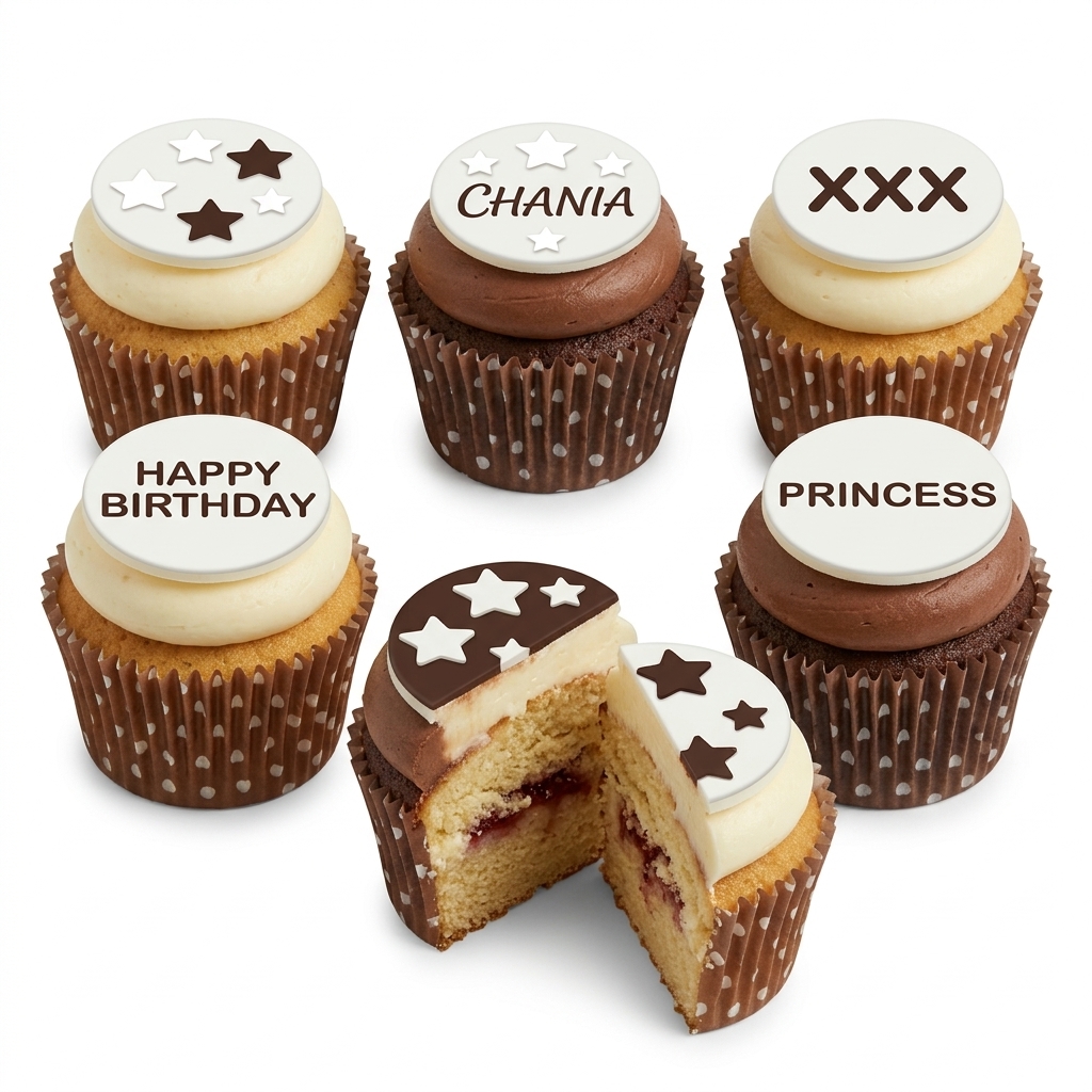 Personalised Birthday Cupcakes with Custom Message & Star Toppers