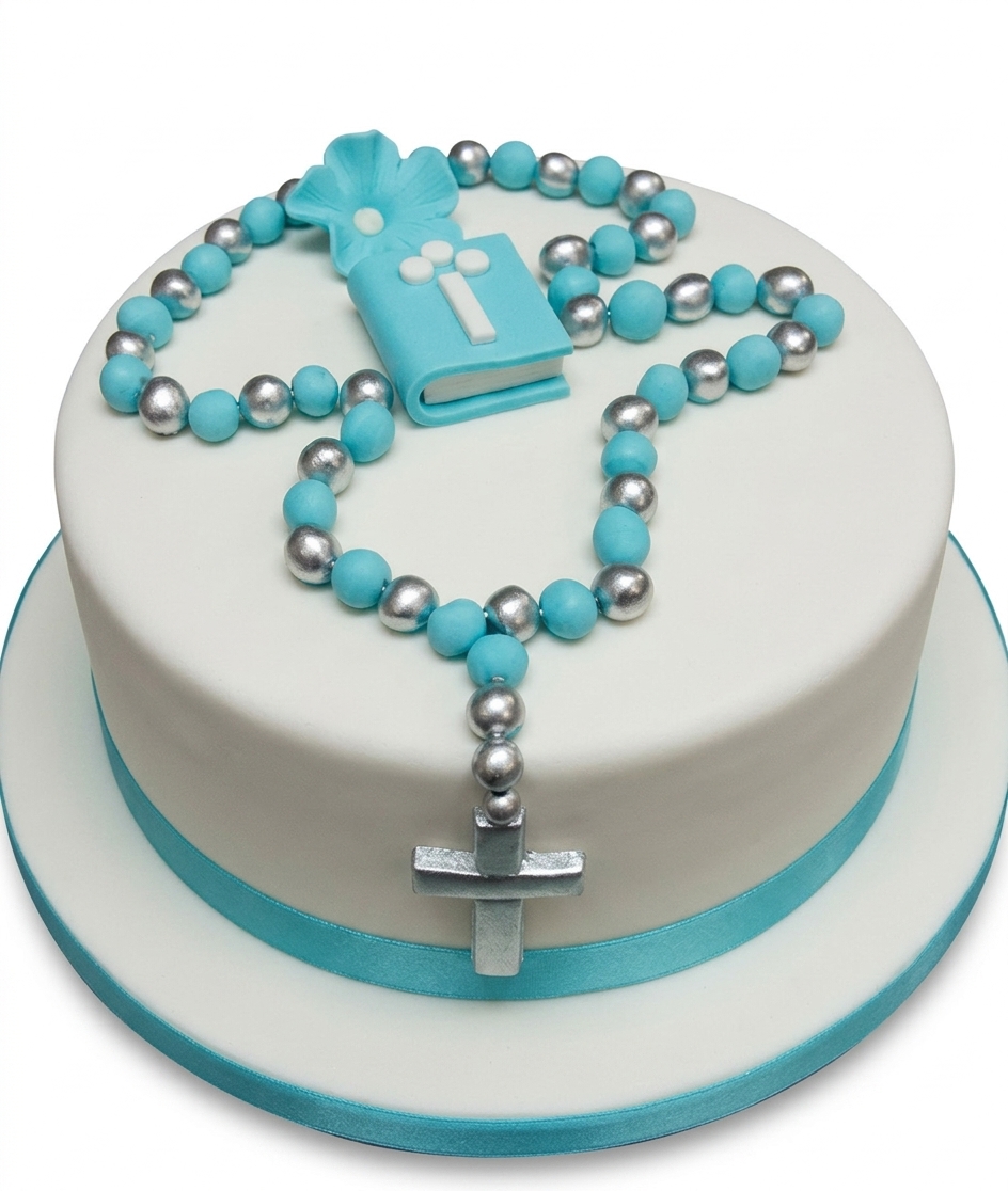 Christening Cake for Boys with Rosary & Bible