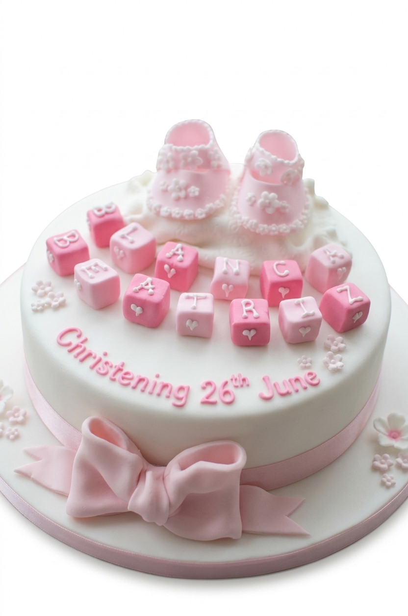Pink Booties Christening Cake for Girls