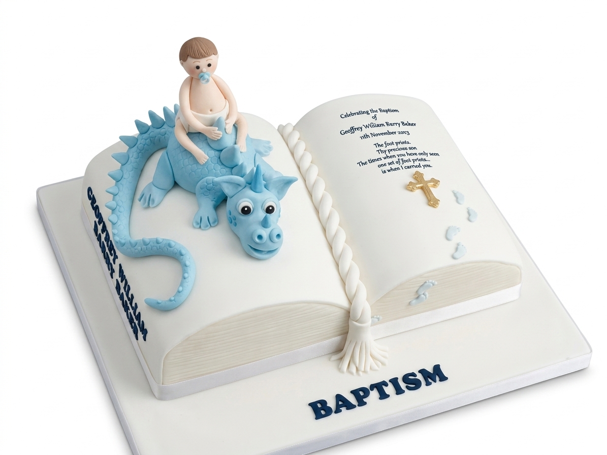 Personalised Baby Boy Baptism Cake with Dragon