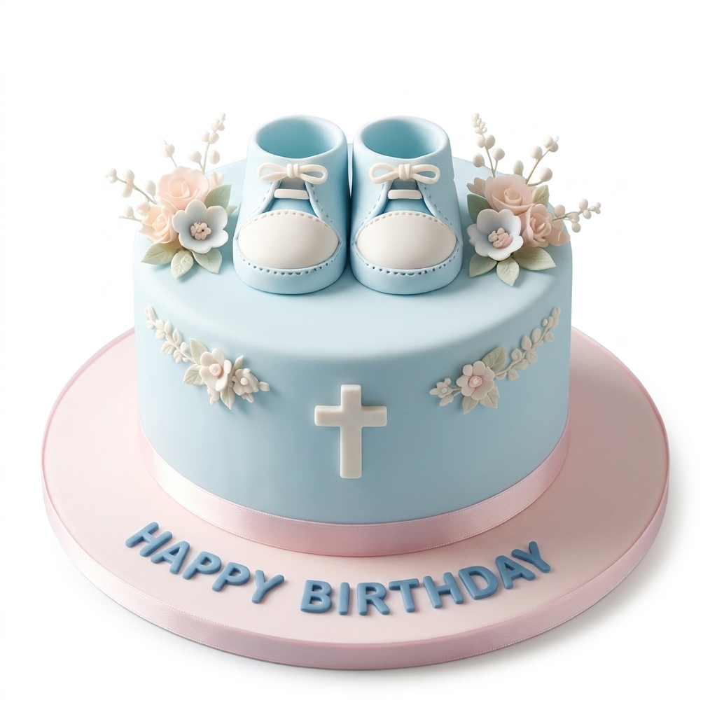 Baby Blue Booties Christening Cake for Boys