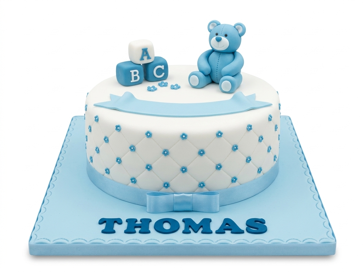 Baby Shower Cake for Boys with Teddy & ABC Blocks