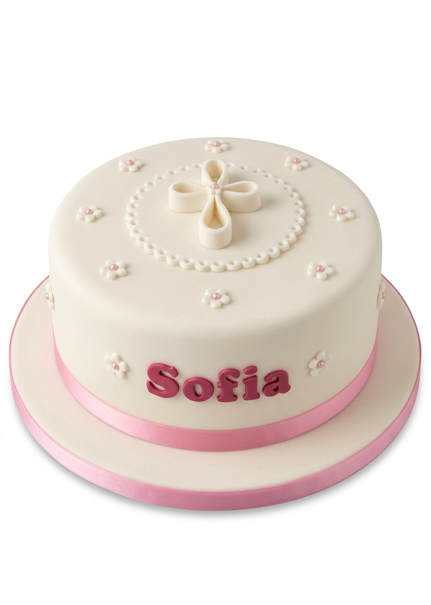 Christening Cake for Girls with Cross and Floral Details