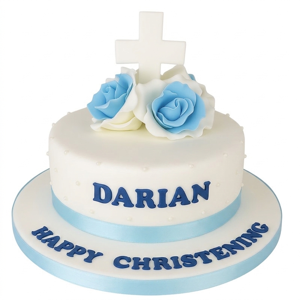 Blue Rose Christening Cake for Boys