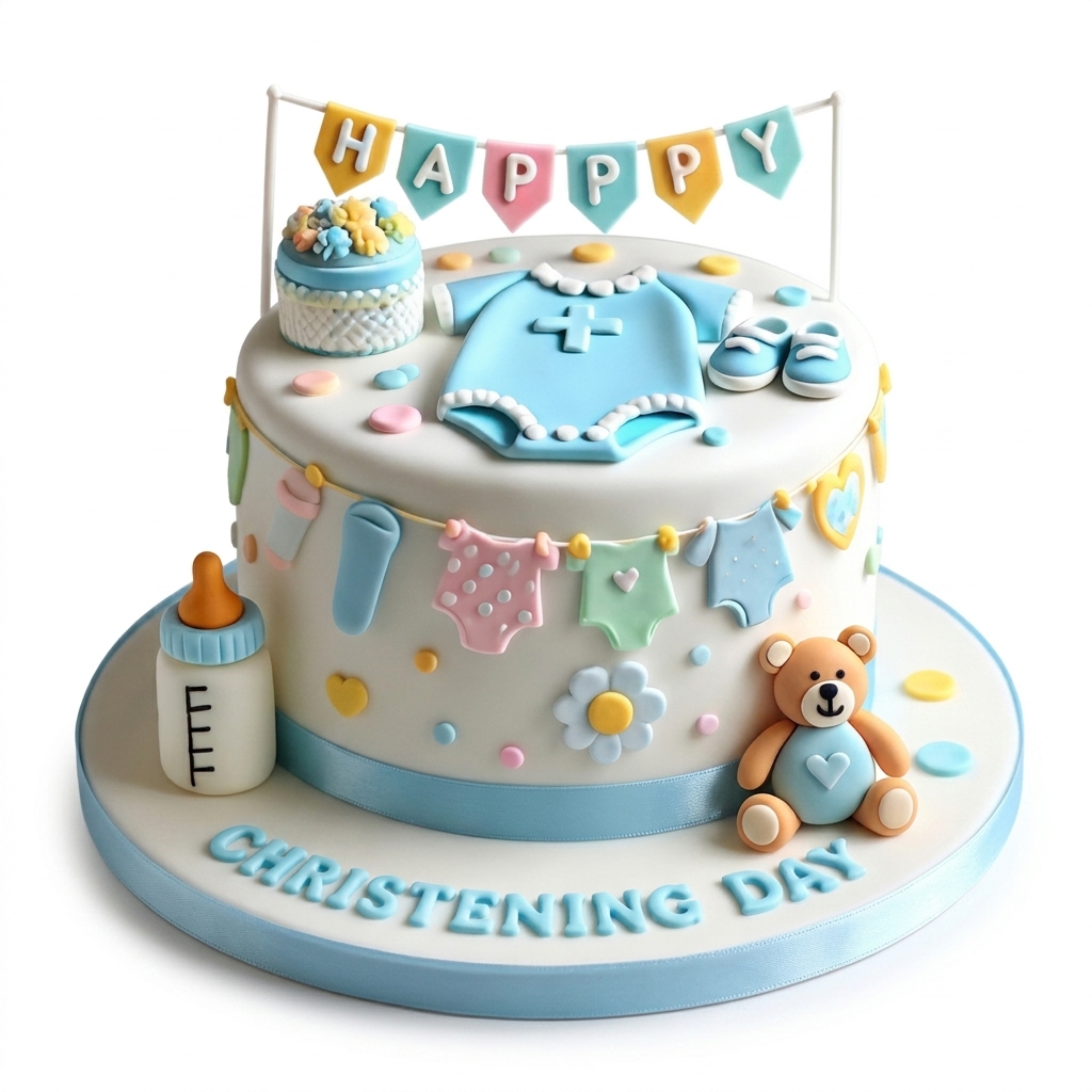 Baby Boy Christening Day Cake