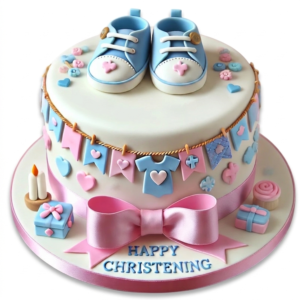Blue & Pink Baby Christening Cake