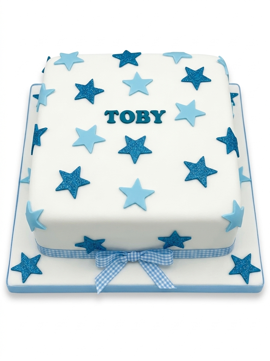 Personalised Blue Star Baby Shower Cake for Boys