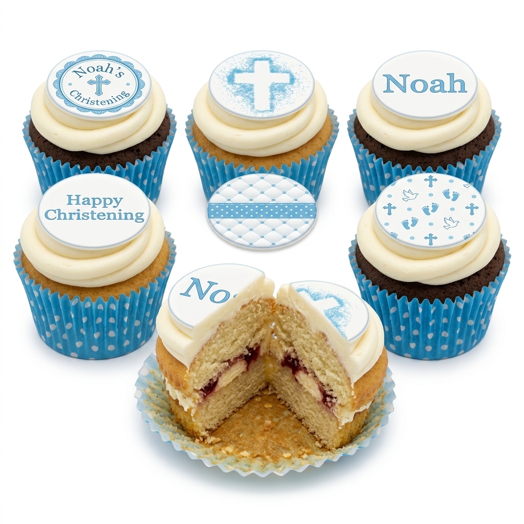 Blue & White Christening Cupcakes for Boys