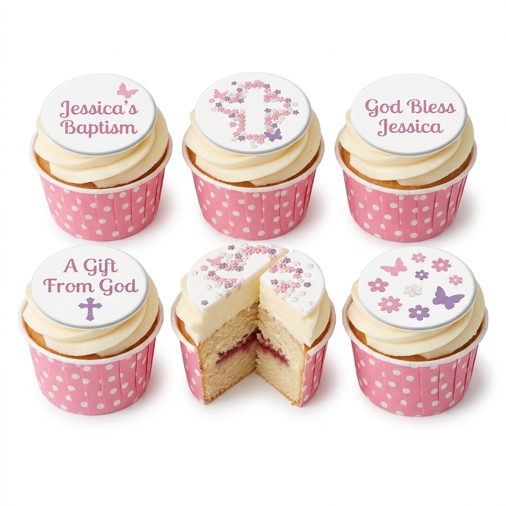 Pink Floral Christening Cupcakes for Girls