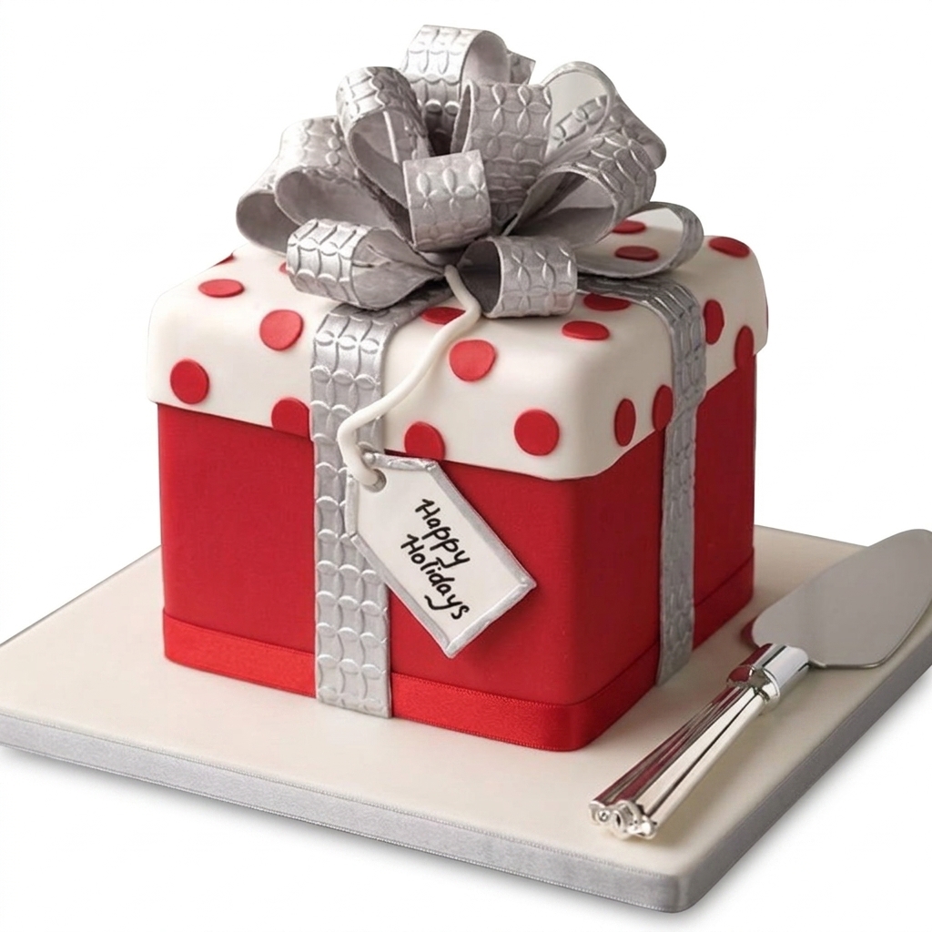 Red & White Gift Box Birthday Cake