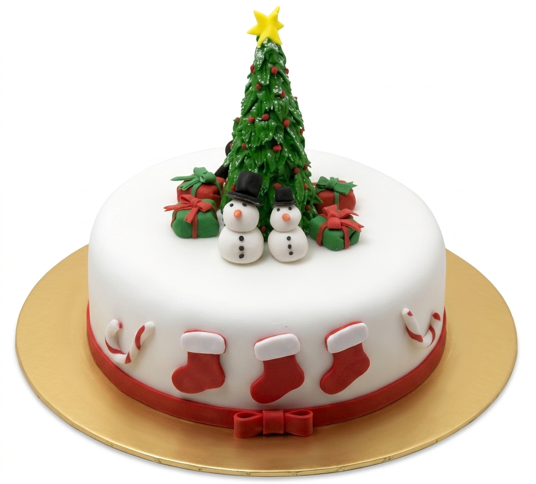Festive Christmas Tree & Snowman Cake