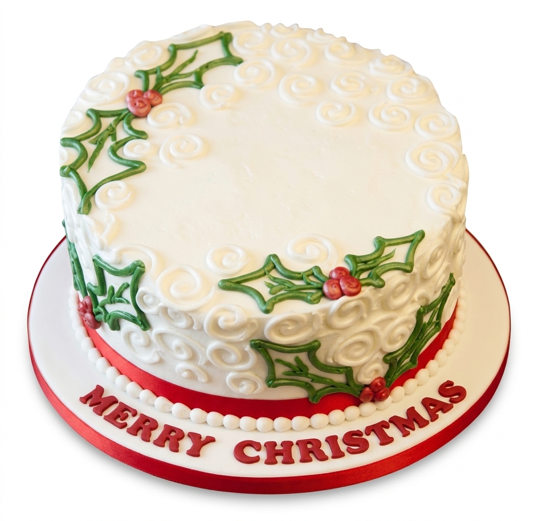 Classic Holly & Berry Christmas Cake