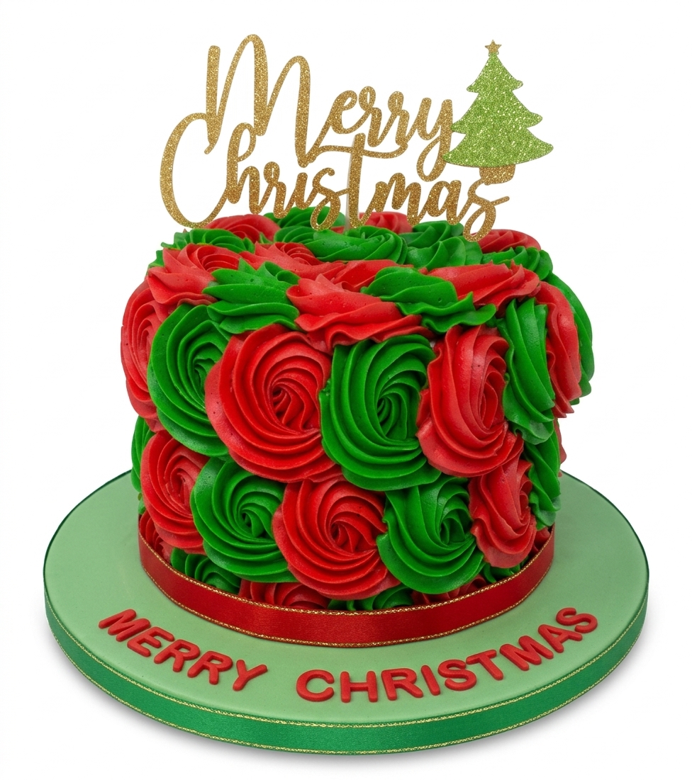 Merry Christmas Rosette Celebration Cake