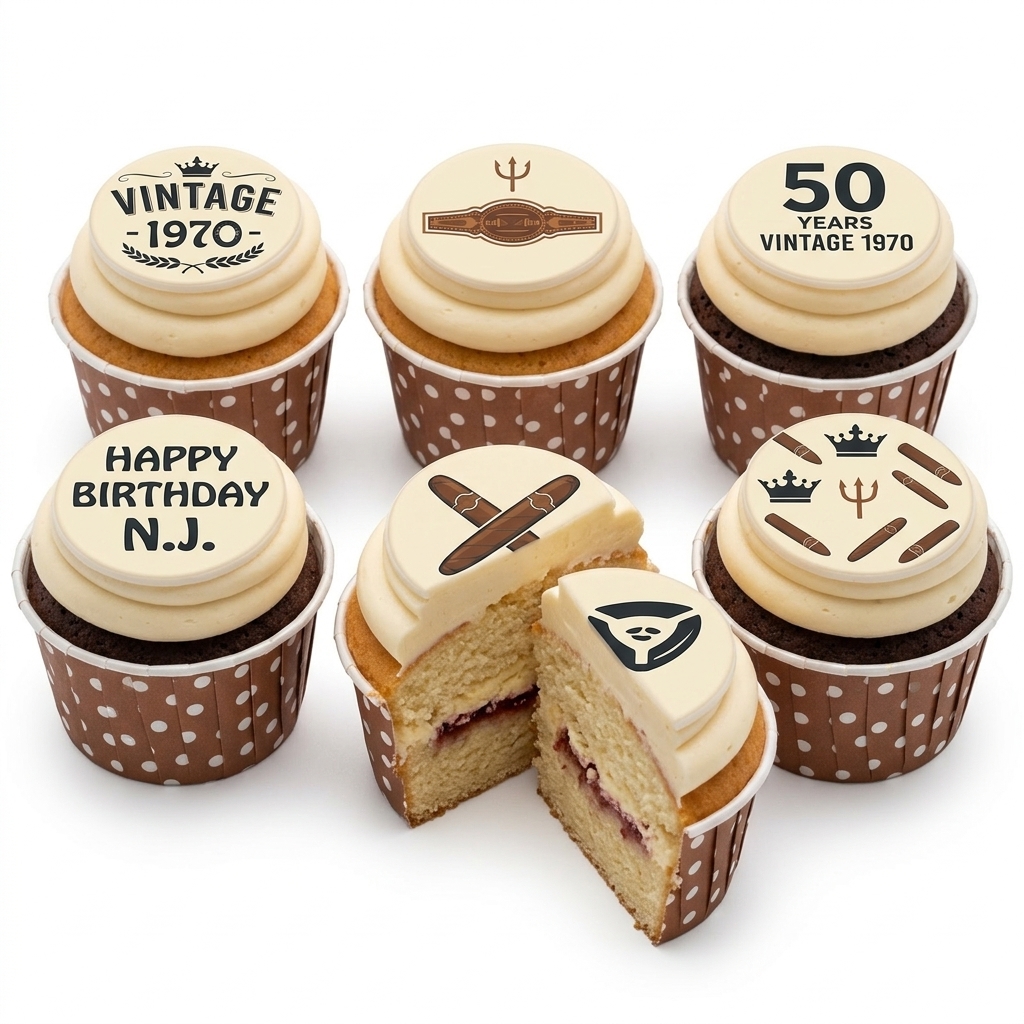 Cigar & Vintage Theme Birthday Cupcakes for Him