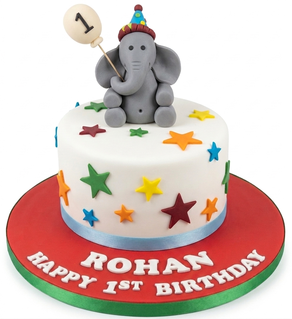 Elephant 1st Birthday Cake for Boys