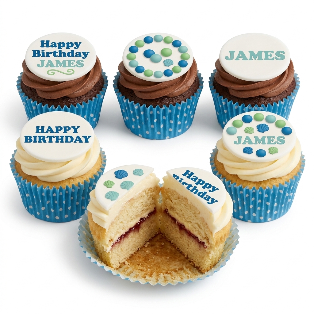 Personalised Birthday Cupcakes with Seashell Design
