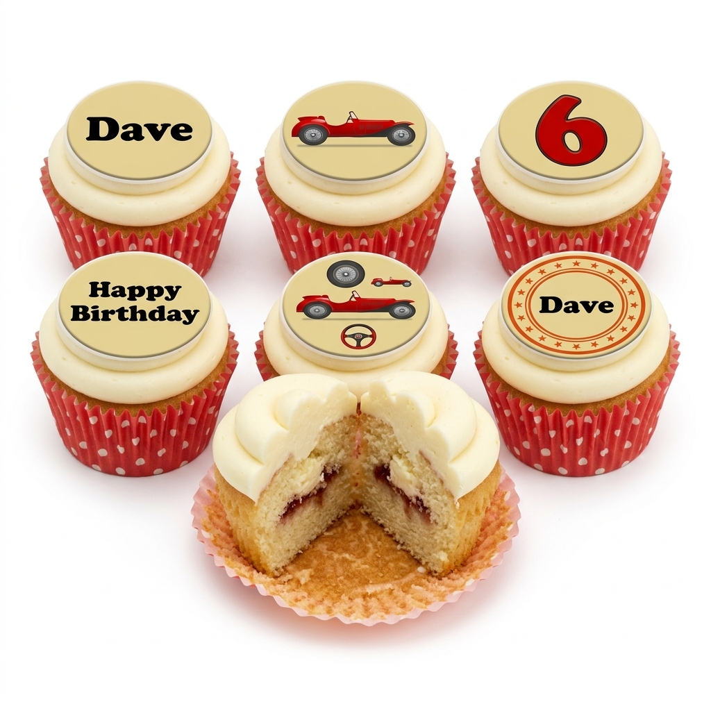 Classic Car Birthday Cupcakes - Custom Age & Name