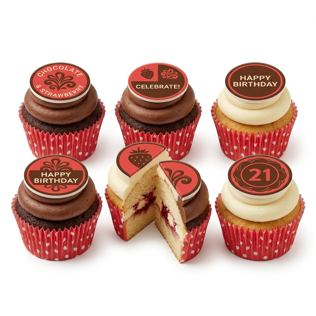 Classic Birthday Cupcakes with Custom Celebration Toppers