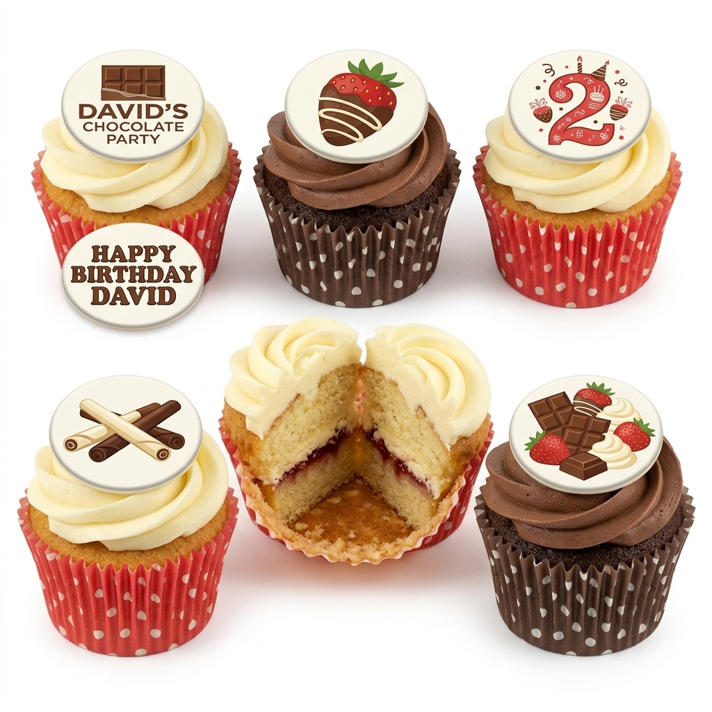 Chocolate Strawberry Birthday Cupcakes with Custom Toppers