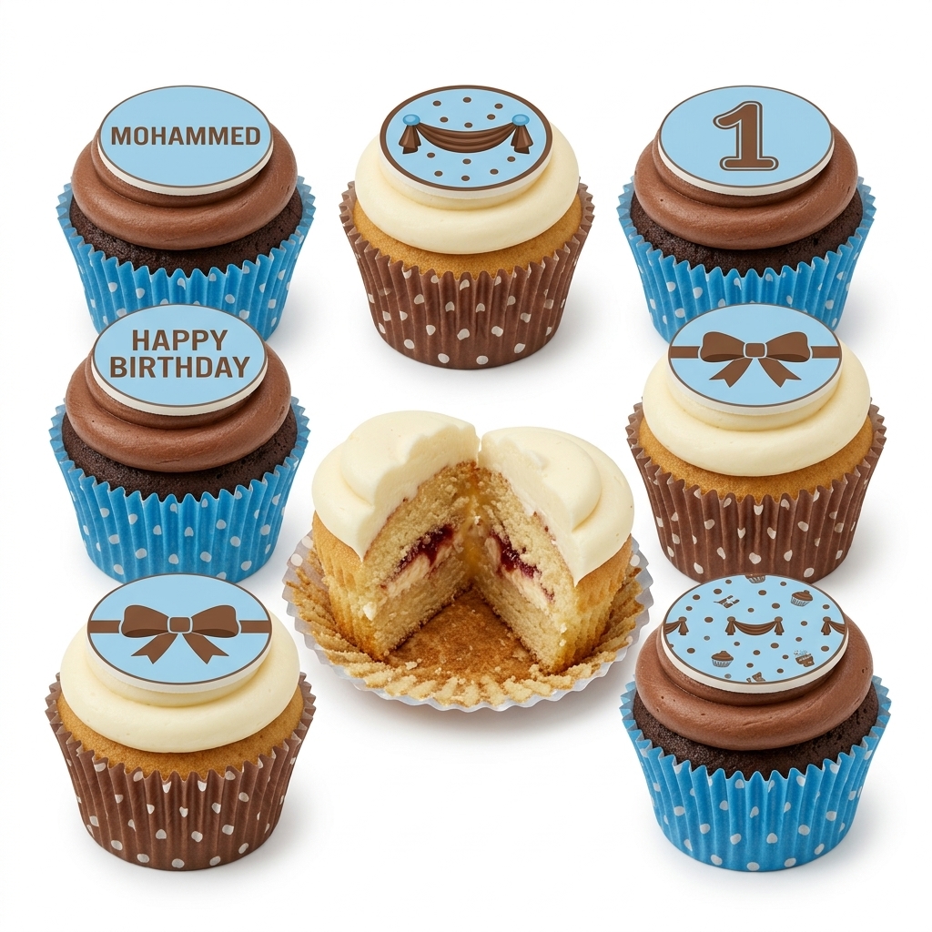 Baby Boy Birthday Cupcakes with Custom Age Topper